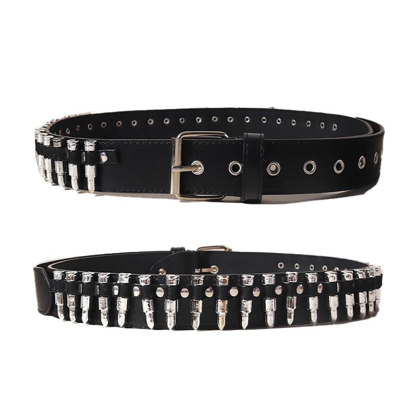 Rivet Belt Black Spice Girl Punk Unisex Personality Male Female Pentagram Bullet Rivet Buckle Jeans Belt