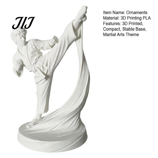 Handmade Style Craft 3D Printed Karate Kick Man Statue, White Martial Arts Figurine Sculpture, Dynamic Pose Taekwondo Character Desktop Ornament,