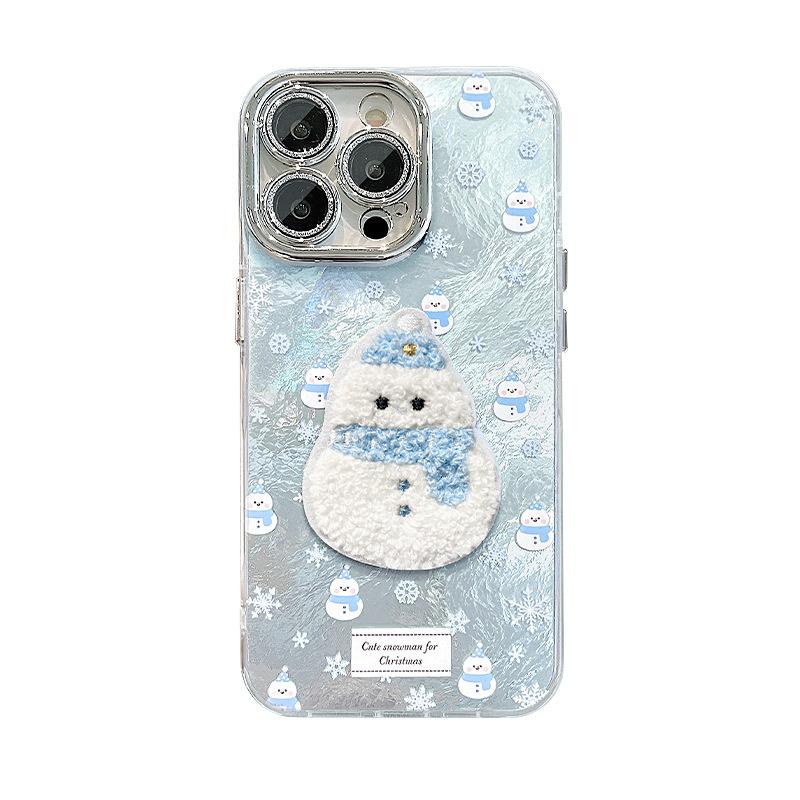 Cute plush snowman lanyard suitable for apple 17 autumn and winter mobile phone case iphone15 new women's 16promax hard