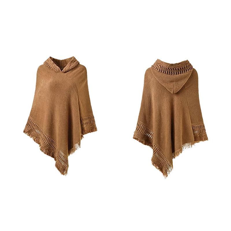 European & American Knitted Hooded Cape: Autumn/Winter Solid Color Pullover Sweater Shawl