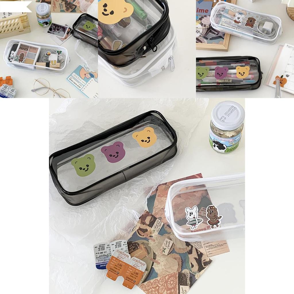 Elegantes Schwarz-Weißes Transparentes PVC-Mäppchen Ideal für Make-up- und Schreibwarenaufbewahrung