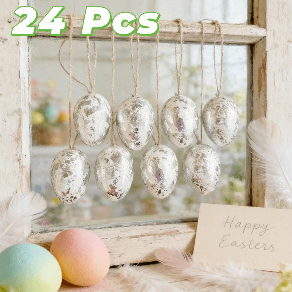 24 Piece Plastic Easter Silver/Golden Foil Egg Hanging Easter Decorative Ornament  Indoor
