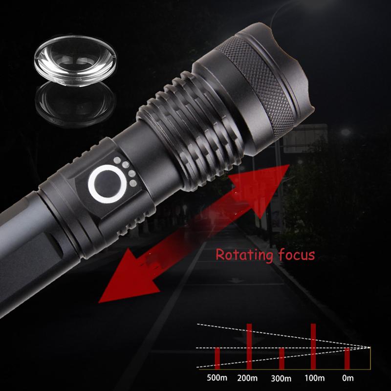 XHP50 Aluminum Alloy Telescopic Flashlight LED Power Display USB Rechargeable Strong Light Flashlight