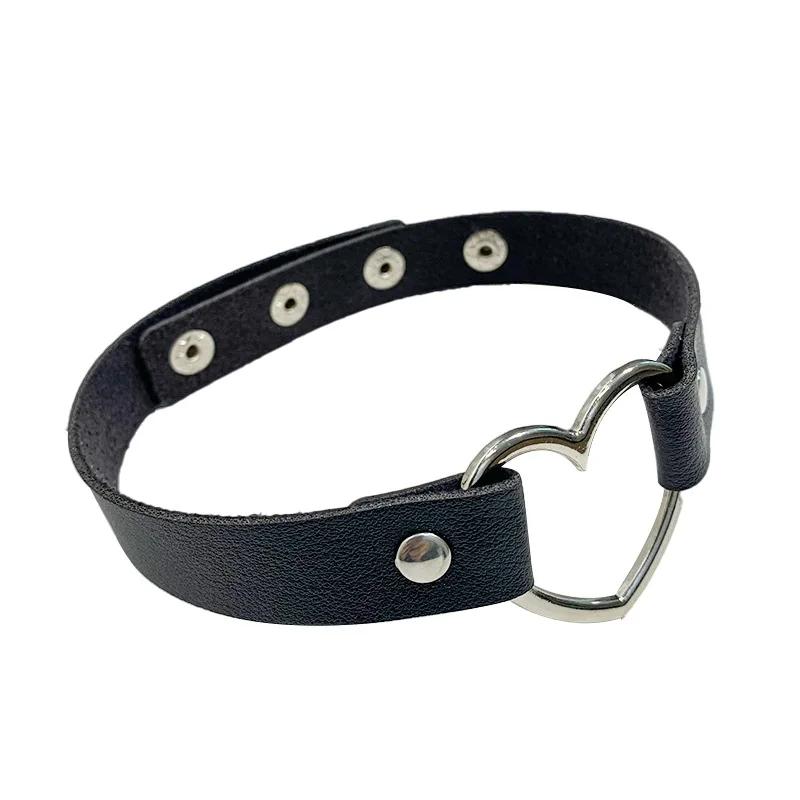 Sexy PU Leather Peach Heart Chain Collar BDSM Bondage Slave Body Harness Necklace Sex Toys for Couple Game