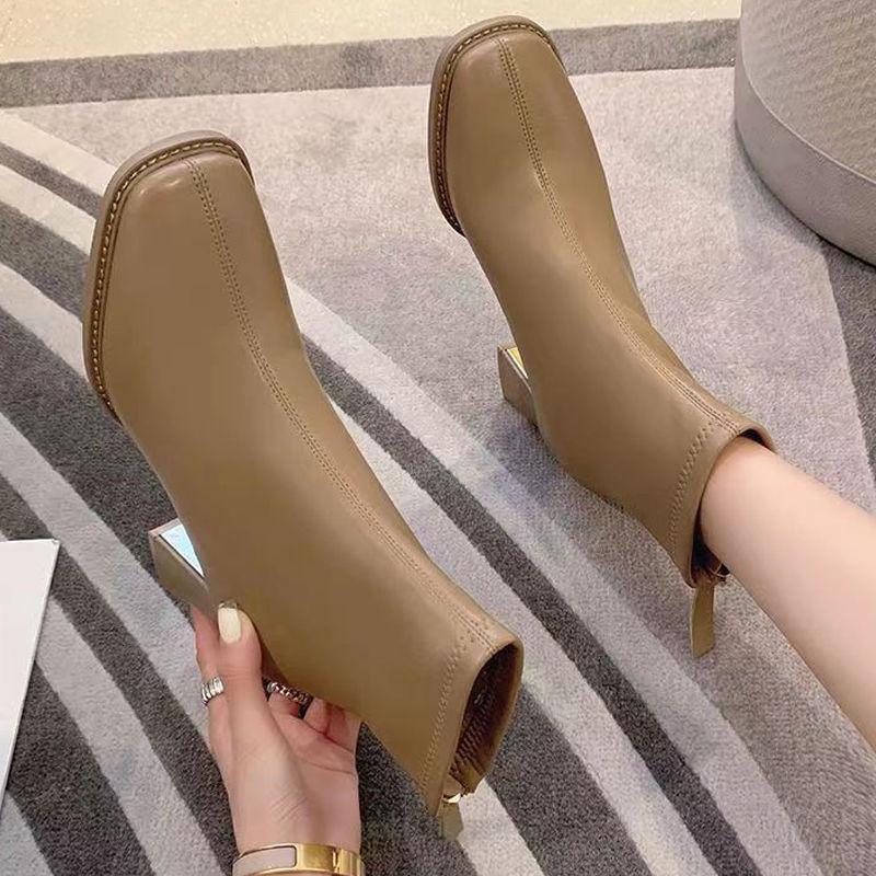 Women's 2025 Slimming Martin Boots: Comfortable Square Toe, Chunky Heel, Soft Sole, Plus Velvet Ankle Boots, Versatile & Fashionable.