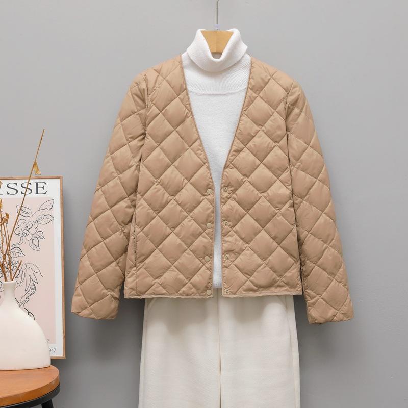 Coat with autumn and winter light down jacket women's short V-neck liner slim-fitting warm rhombus jacket