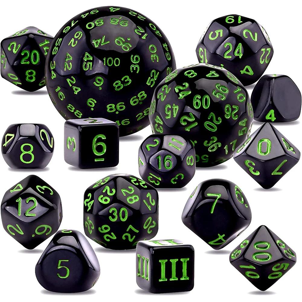 15 Teile/satz Polyedrische Würfel D3-D100 Sphärische RPG Komplette DND Opaque Schwarz 100 Seiten Würfel Rolle Spielen Tisch Party Brettspiel