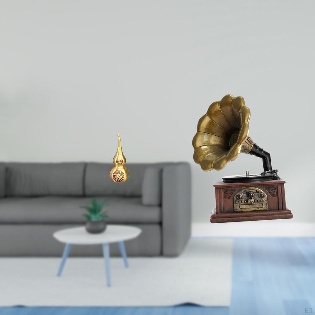Brass Gourd Sculpture Vintage Resin Figurine Feng Shui Ornament Retro Centerpiece Souvenir for