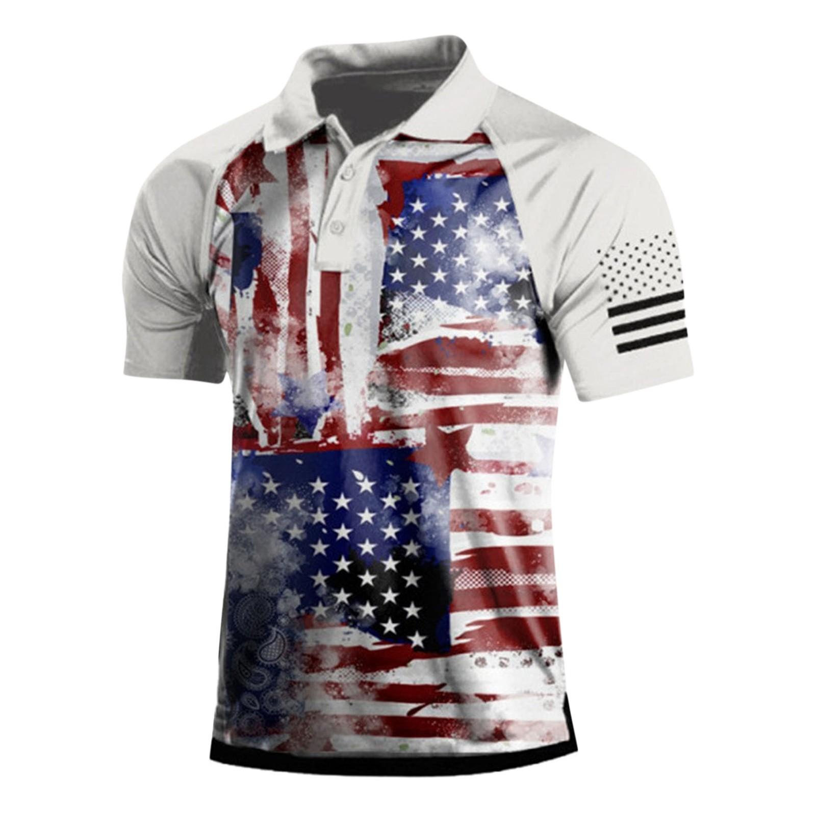 

Мужская рубашка с короткими рукавами, мужская рубашка-поло реглан с принтом на три пуговицы ко Дню независимости L винный