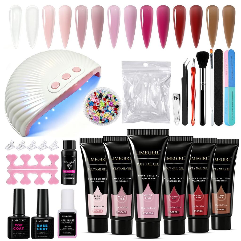 6-Farben Poly-Nagelgel-Verlängerungs-Kit Schnelltrocknend Ablösbar UV-Gel-Nagelkunstwerkzeuge Langanhaltend