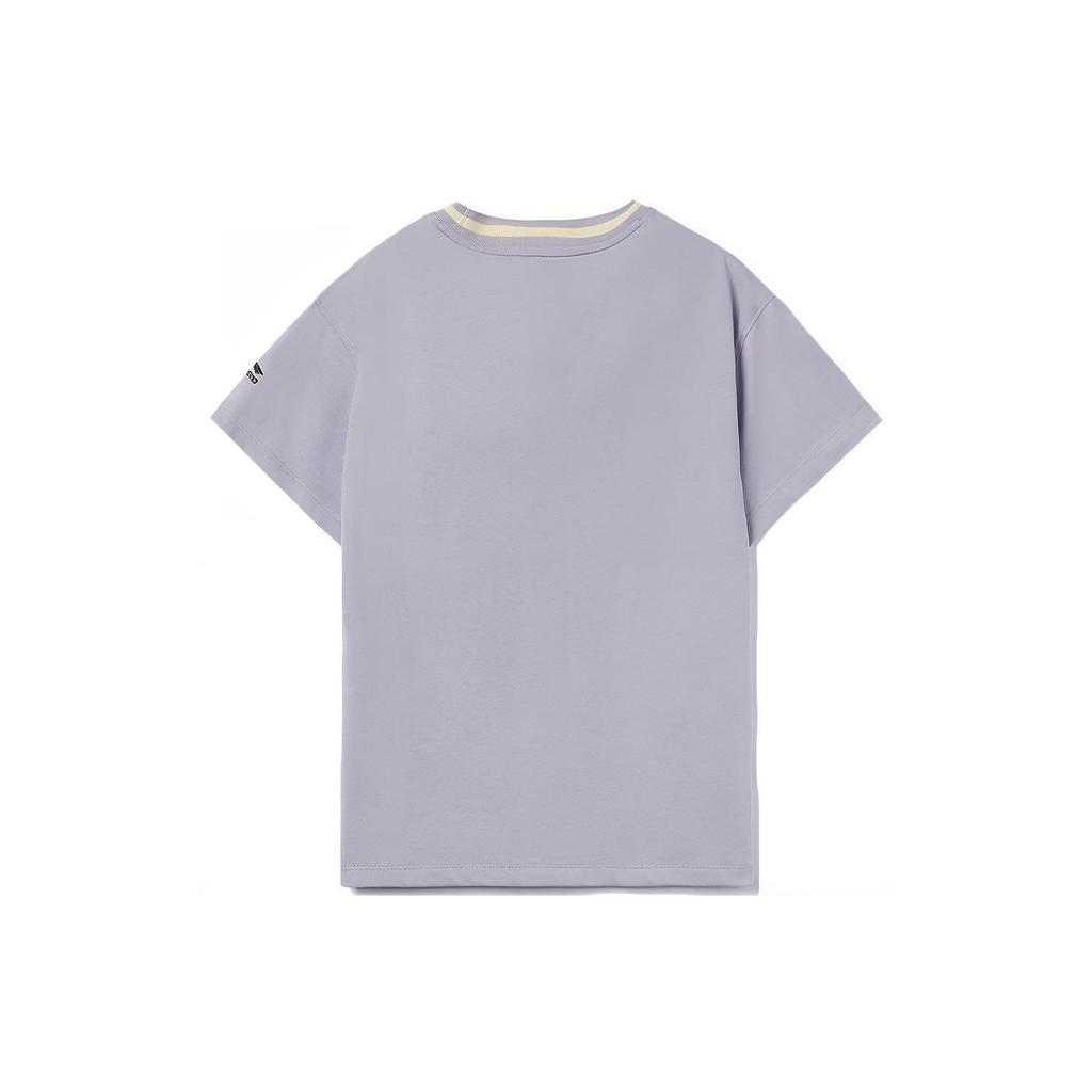 Li Ning Sports Fashion Series Logo Print Loose Round Neck Short Sleeve T-Shirt Women Tops Purple AHSR458-4