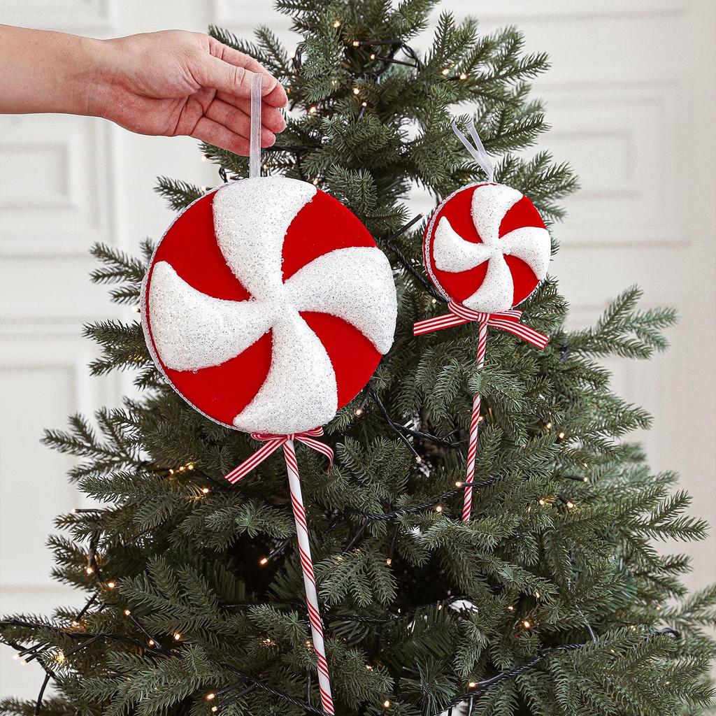 Red & White Plush Candy Christmas Balls Ornaments for Tree Decoration
