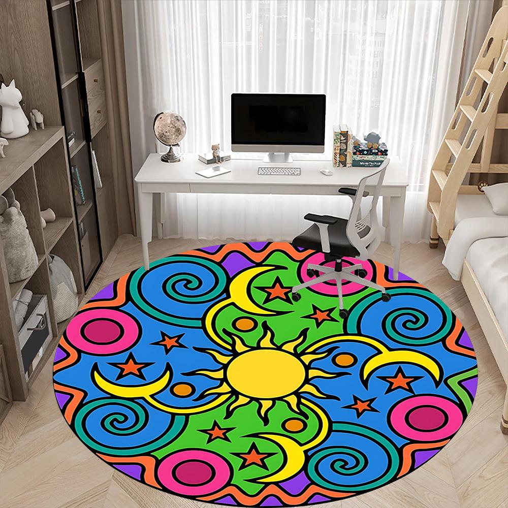 1PC Sun Moon Stars Mandala Chair Carpet for Office, Indoor Non-Slip Washable Carpet, Soft Comfortable Mat For Office Room yy250930236