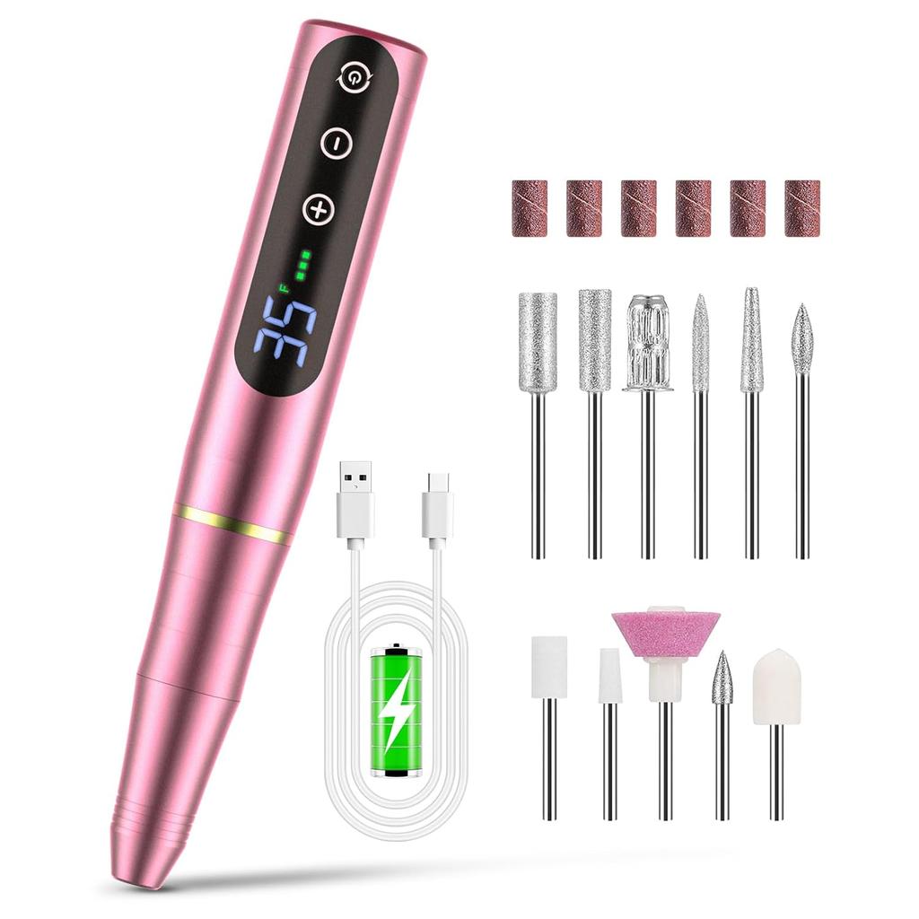 NAILGIRLS Cordless Electric Nail Drill Machine 11 in 1 Kit, Portable Rechargeable Nail File Set for Acrylic Gel Dip Powder Nails, 35 Speeds Manicure