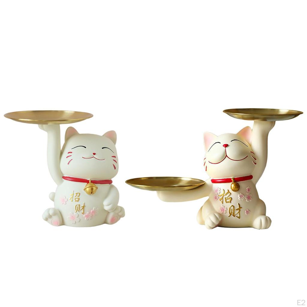 Cat Desk Storage Tray Statue Figurine Multifunctional for Porch Shop Entryway Decoration
