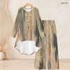 Women Plus Size Two Piece Set Round Neck Long Sleeve Printed High Low Top Wide Leg Pants