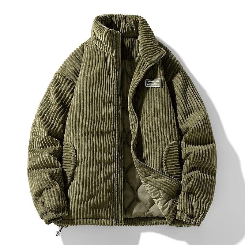 Winter Fashion Casual Parkas Men Stand Collar Solid Color Outerwear Corduroy Thicken Warm Jacket Padded Jacket