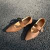 Johnature Retro Mary Jane Pointed Toe Women's Shoes Versatile Genuine Leather Soft Soled Flat Shoes