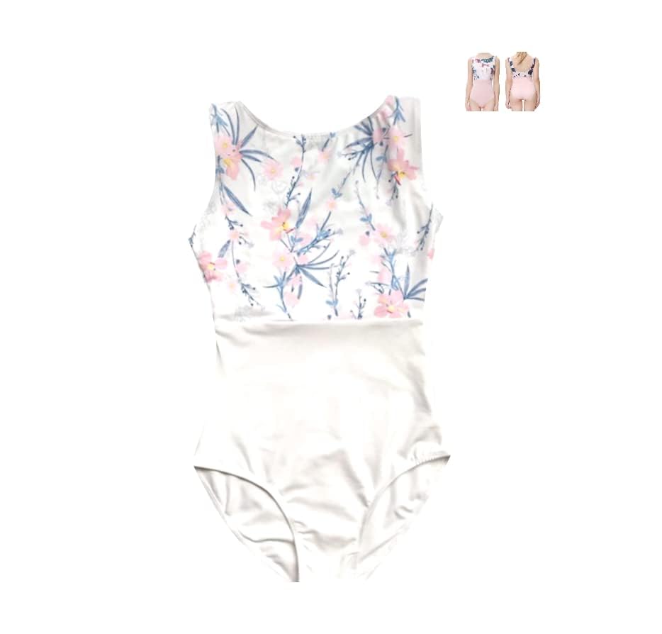ProDance Floral Boat Neck Leotard for Ballet, Cute and Affordable, PLT002MA (L, White Floral Print)