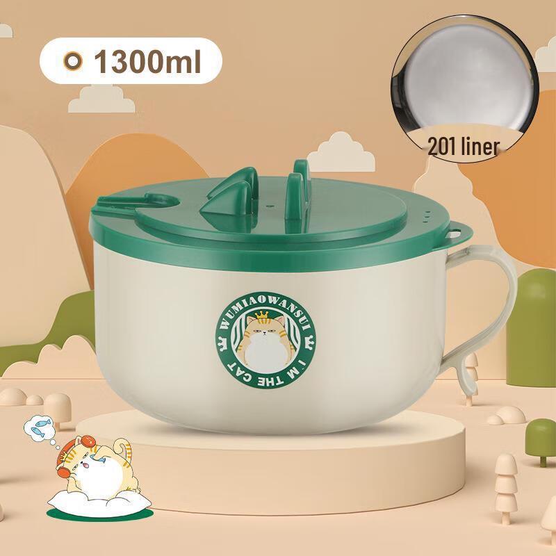 ZISIZ Cute Cartoon Cat Insulated Noodle Bowl