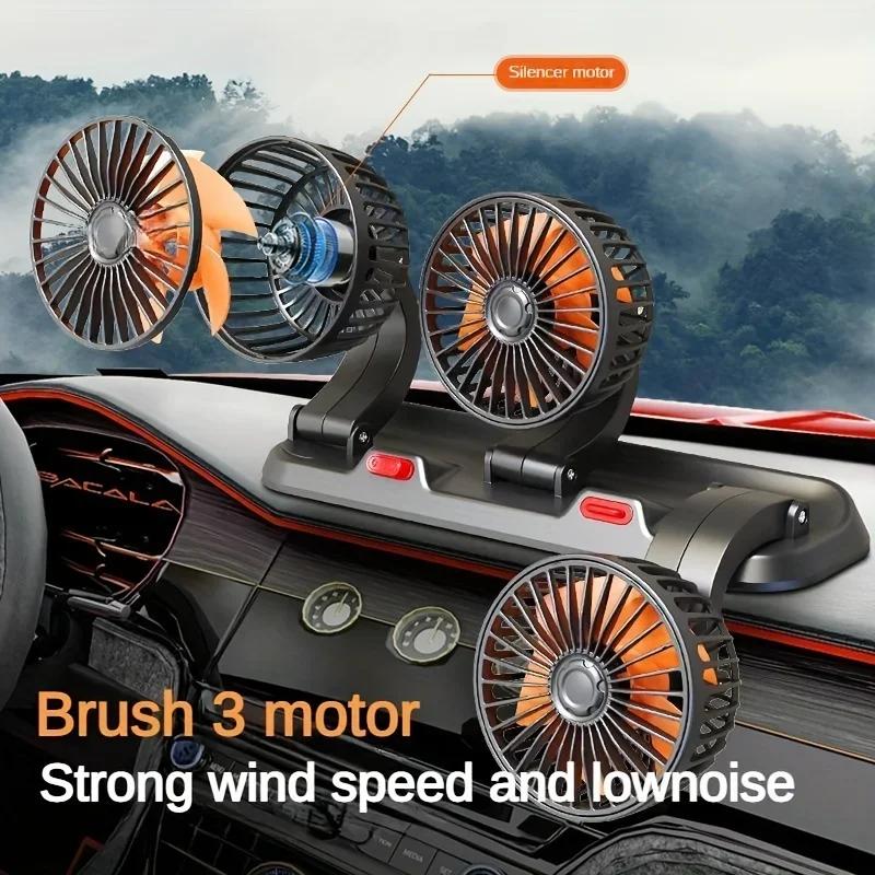 Car Fan Three-Head Automotive Electric Fan USB/12V/24V Fan 2 Speeds Car Silent Fan for Truck Car SUV RV Tent Auto Vehicles