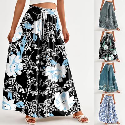 Women's Printed Wide Leg Pants With Pockets High Waist Drawstring Loose Casual Pants