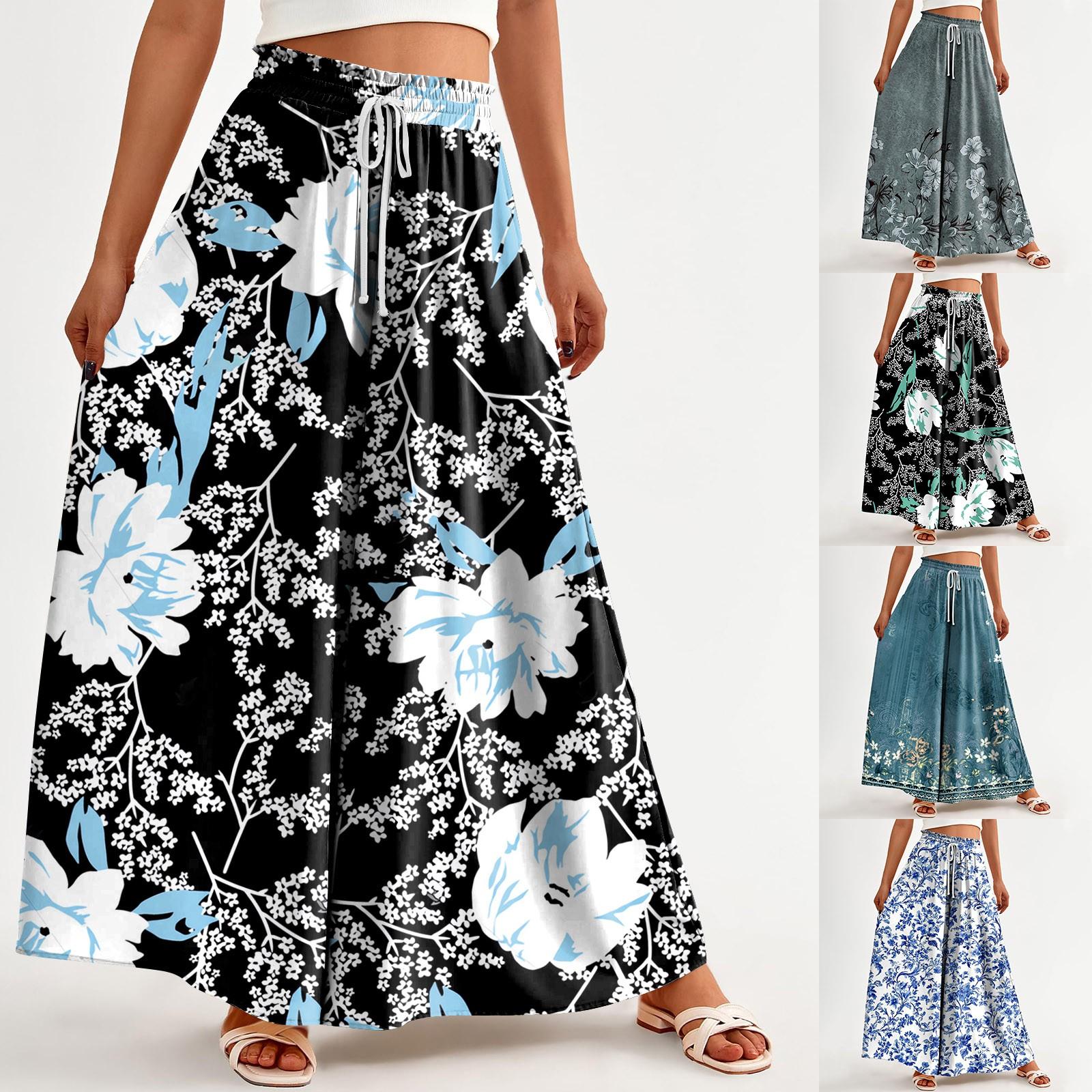 

Women s Printed Wide Leg Pants With Pockets High Waist Drawstring Loose Casual Pants XXL