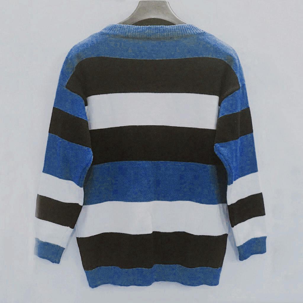 Fashion Women  Long Sleeve Striped Print Casual Knitted Loose Sweater Top