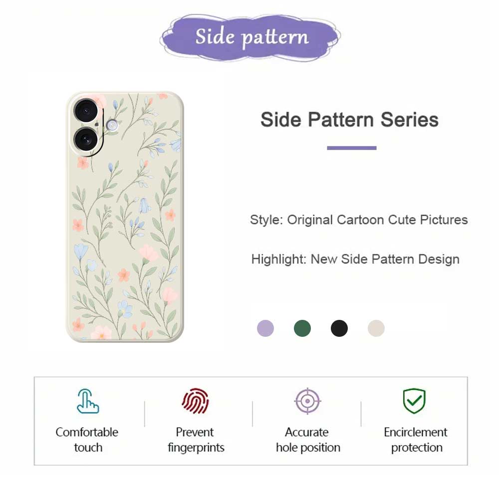 For iPhone 17 Case Pink Blue Flowers Pattern Printing Straight Edge TPU Phone Back Cover