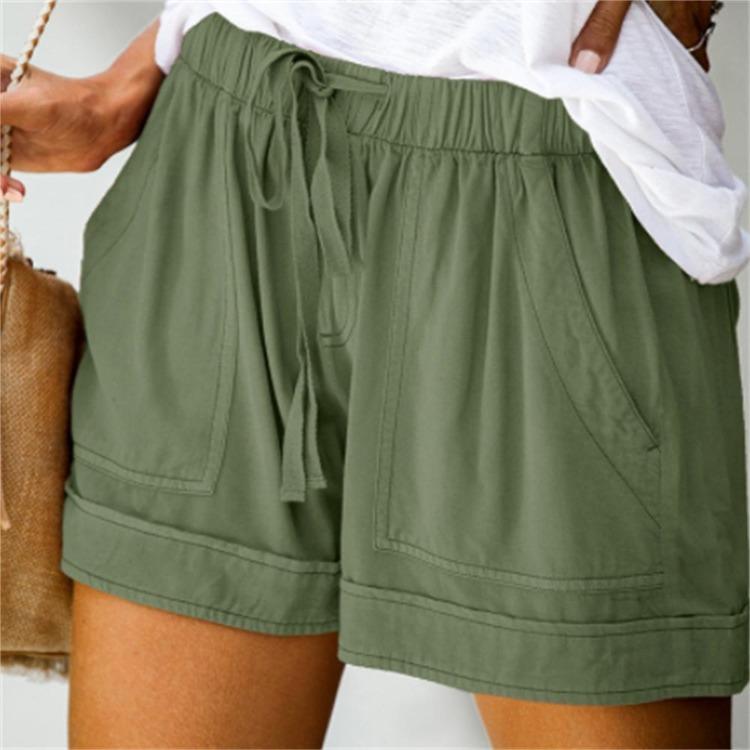 Plus Size Women Casual Loose Shorts Pants Elastic Waist Drawstring with Pockets