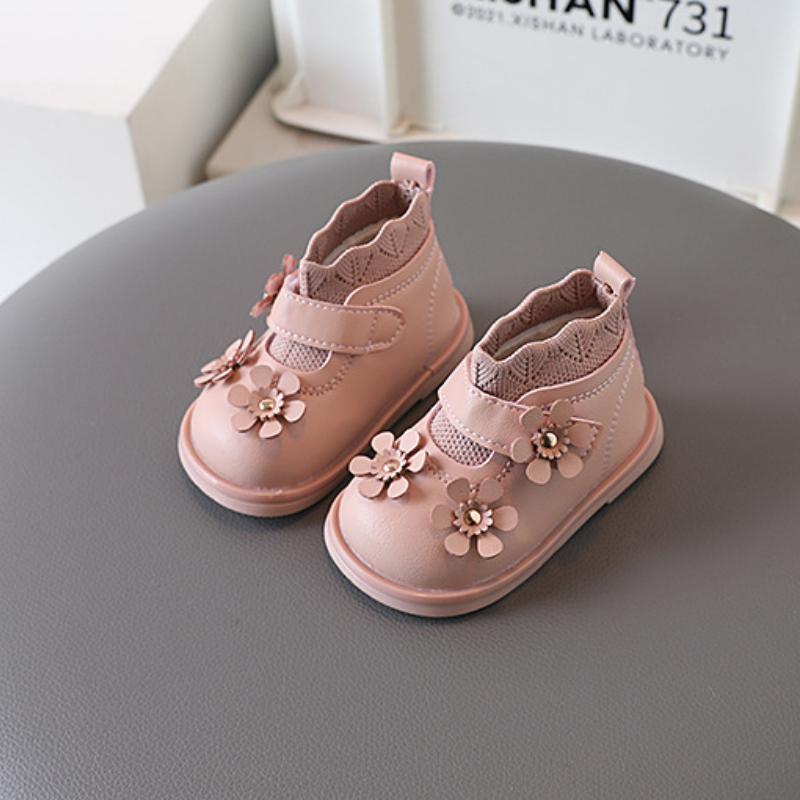 Baby Girls Cotton Boots Children's Autumn Winter Soft Soled Walking Shoes Fashion Flower Sweet Kids Princess Ankle Short Boots