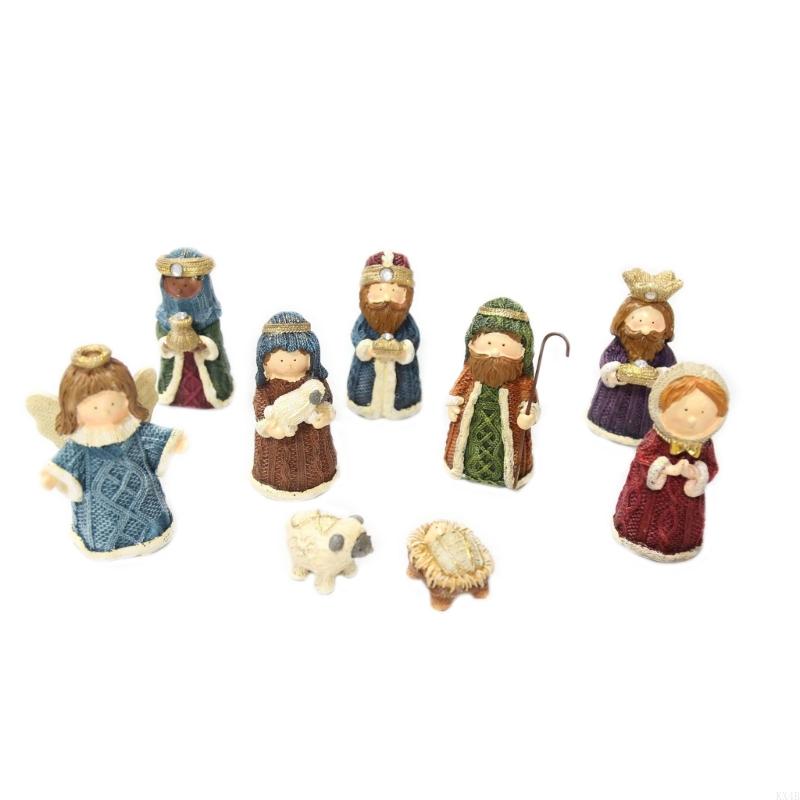 KX4B Christmas Christ Nativity Resin Statue Scene Set Holy Church Decorative Ornament