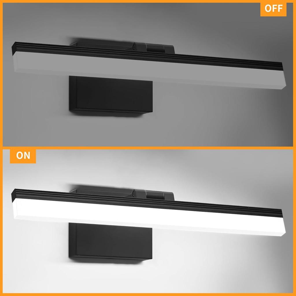 15.7 Inch Modern LED Bathroom Vanity Light Bar, 12W IP44 Black Mirror Lighting Fixture Over Mirror, 330° Rotatable 6000K Morden Picture Lights for