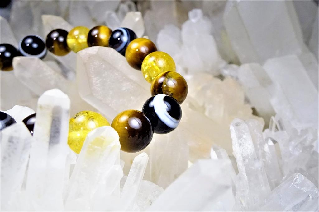Leaf Stone stone for financial career and wish Eye and Citrine Bracelet for Men and Natural Power 10mm 17cm [Guardian luck, luck, fulfillment] Tiger's