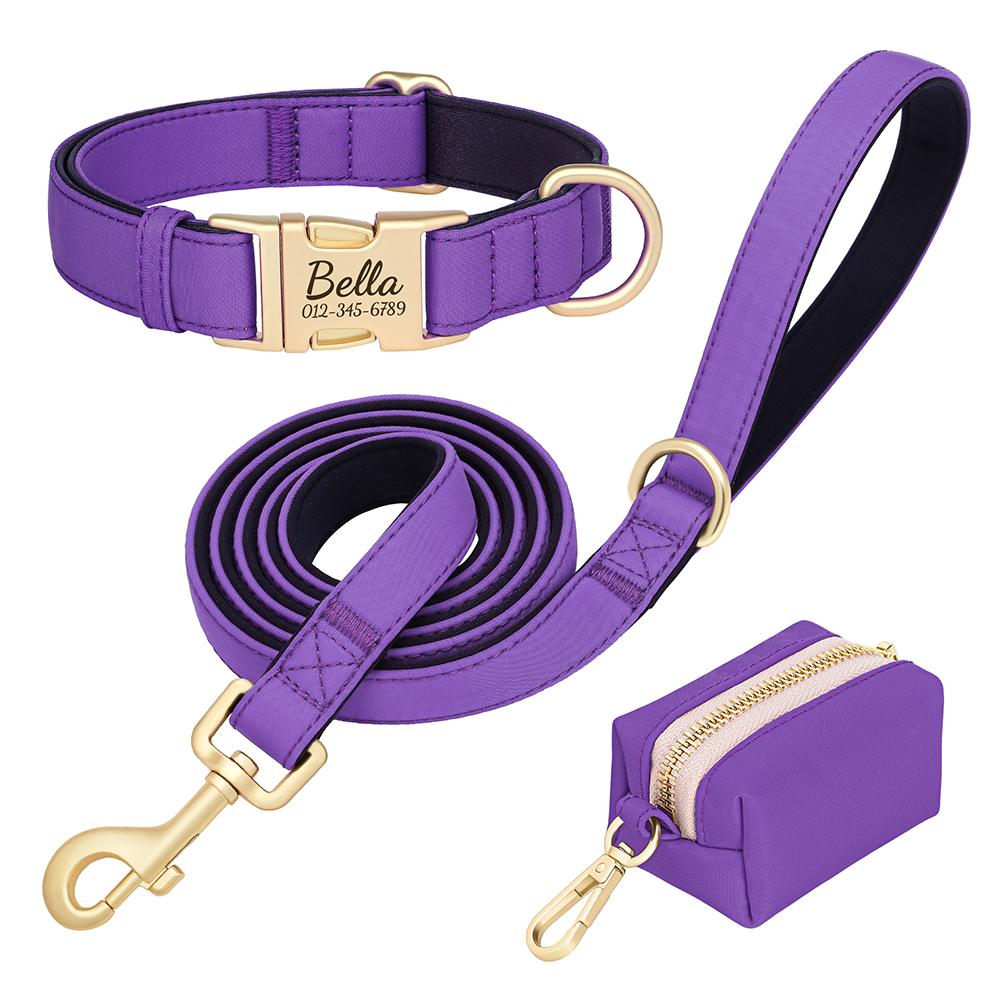 Personalized Dog Collar Leash Bag Colorful Dog Collars Durable Nylon Pet Buckle Necklace With Leashes Poop Bag Soft for Dogs Pug