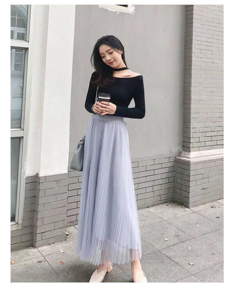 2023 Spring/Summer High-Waist Mesh Pleated Midi Skirt