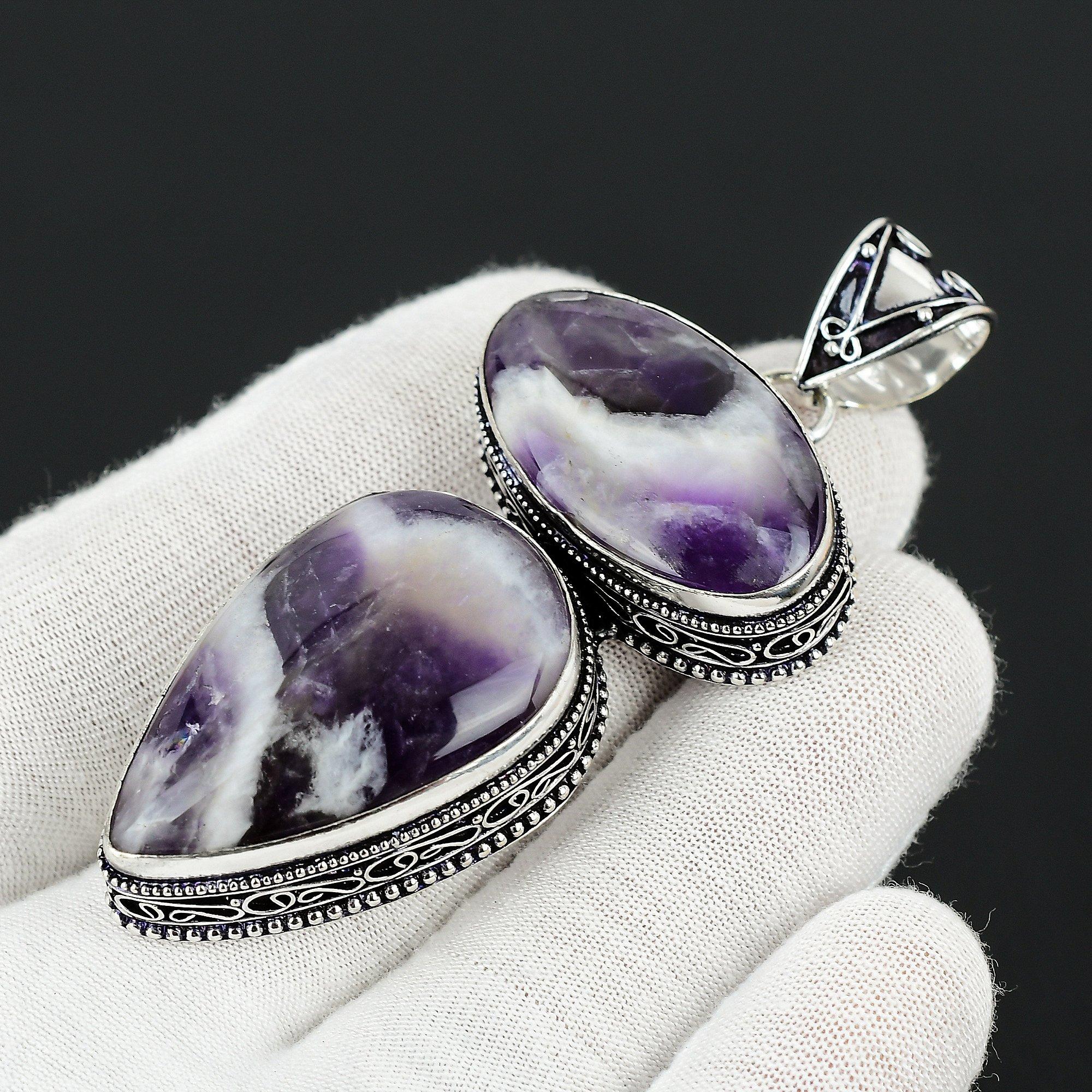 Шеврон Аметист Драгоценный Камень Ручной Работы Стерлингового Серебра 925 Подвеска — фото 2