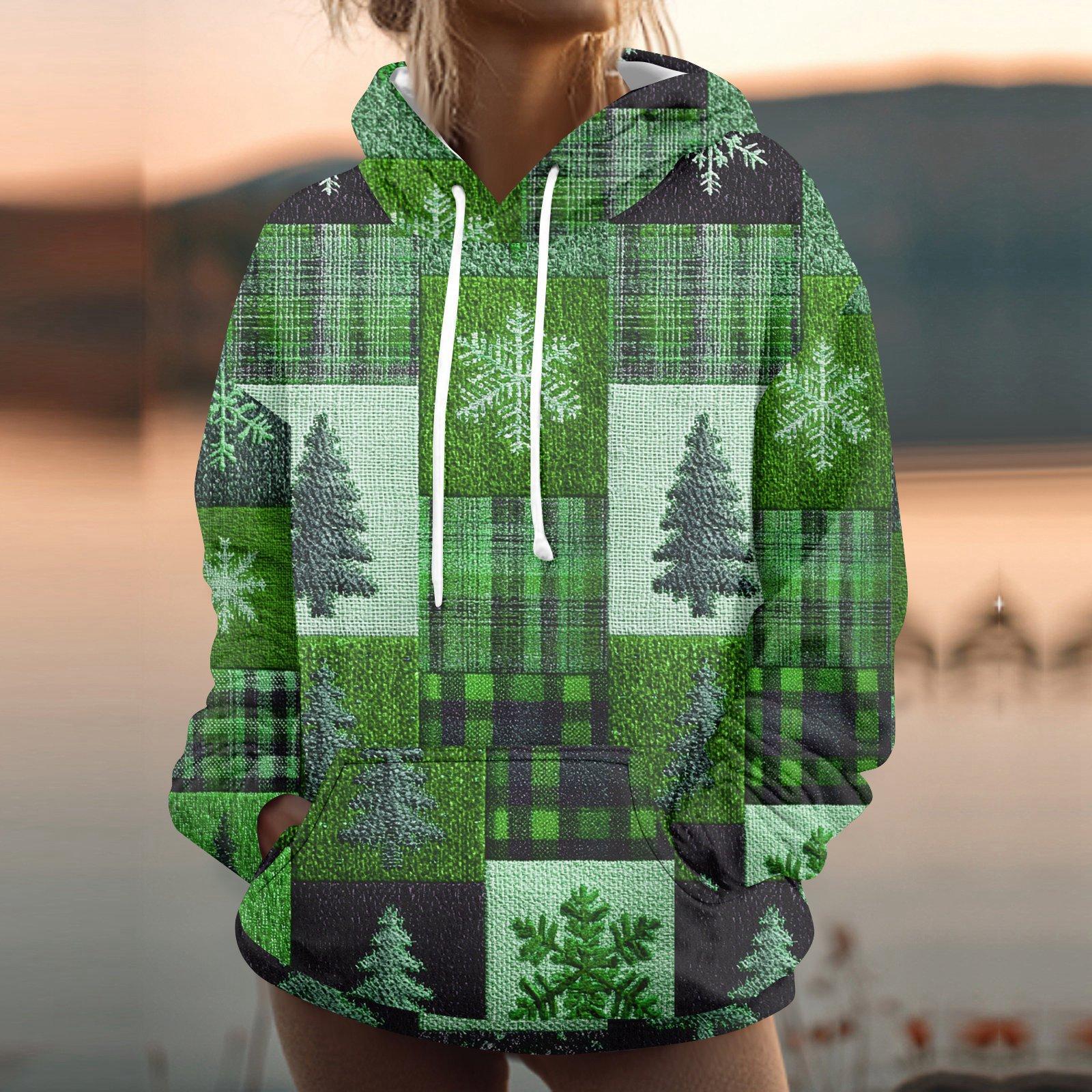 

Женская модная толстовка с принтом, повседневная толстовка с капюшоном и карманами L зелёный