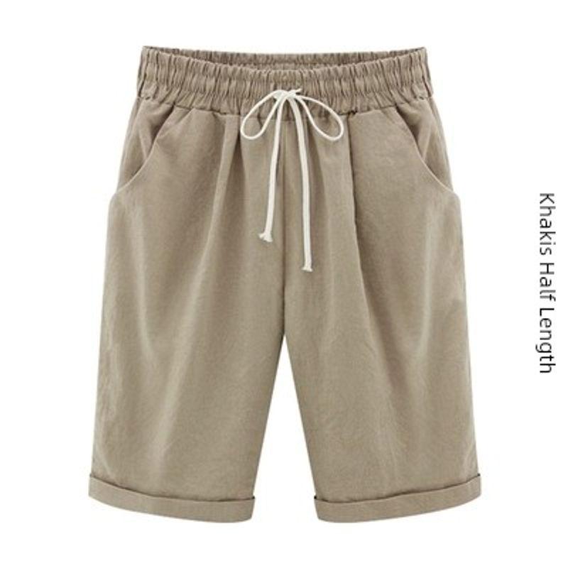 

Повседневные брюки Amoi Fifth Pants однотонные с карманами, повседневные свободные брюки средней длины, тонкие S-4XL, женские летние шорты Khaki M