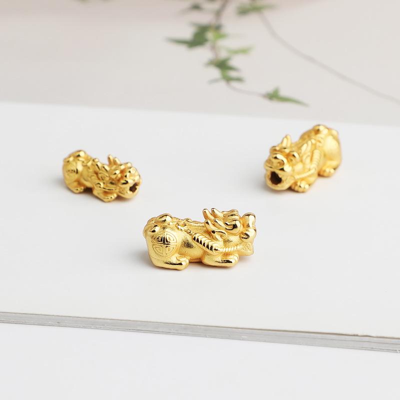 S999 Sterling Silver Gold-Plated 3D Pixiu Beads for DIY Bracelets and Necklaces