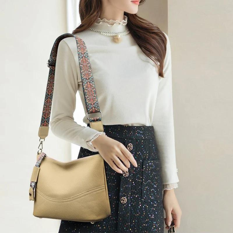 Women's Fashi Cow Leather Crossbody Bags Female Casual Commute Soft Handbags Ladies Retro Real Cowhide Shoulder Bag for Lady