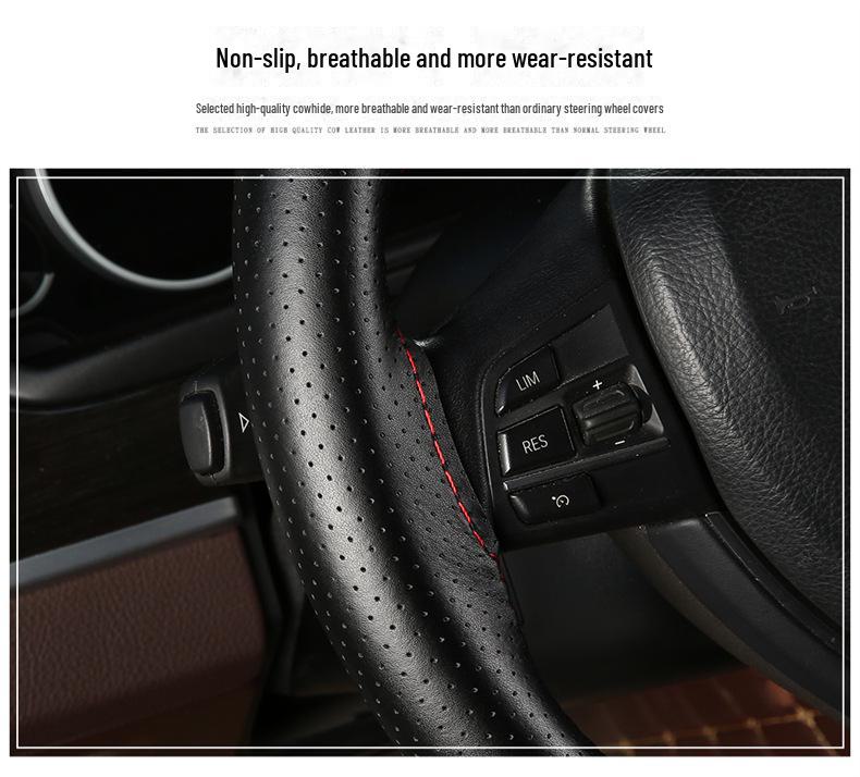Genuine Cowhide Leather Steering Wheel Cover, Universal Hand-Sewn Design, All-Season Use, New Style