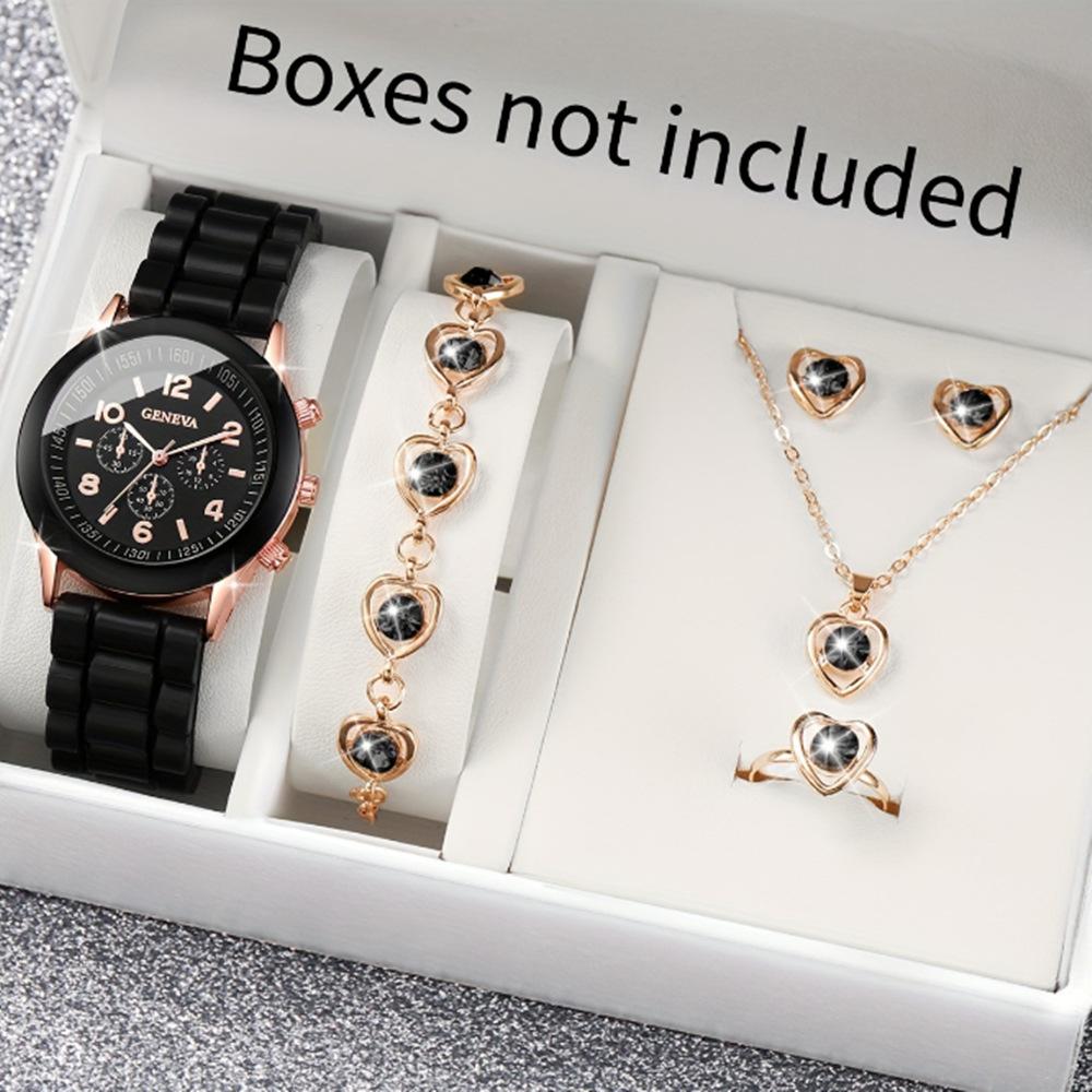 New Women'S Korean Version Of High-End Quartz Watch Simple Classic Silicone Strap Women'S Watch Fashion Set