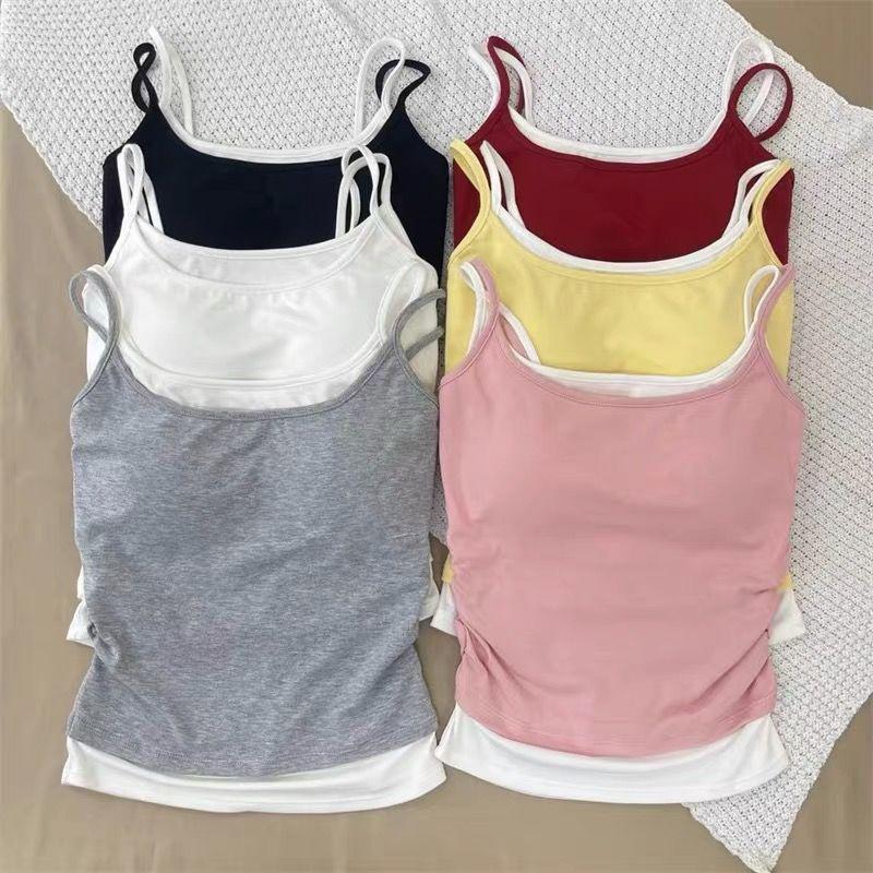 

Корейский лоскутный камизоль в стиле колор-блок со встроенными чашечками и стильным дизайном One size (fits 70-120 pounds) розовый