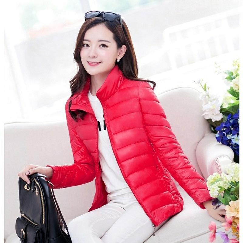 

Короткая зимняя женская одежда, приталенная и тонкая, большая красная стеганая куртка, легкая стеганая куртка с пухом M красный