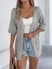 Women's Geometric Hollow Out Half Sleeve Knit Cardigan Solid Color Open Front Mid Length Beach Cover Up