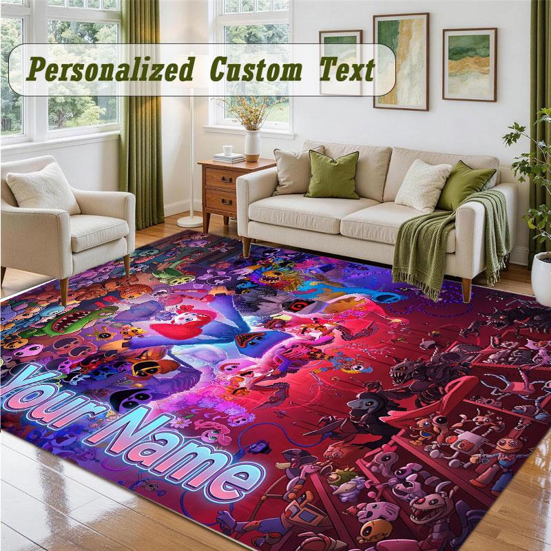 Crystal Velvet Square Rug Custom NamePoppy Playtime Pattern Non Slip Home Floor Decor Rug