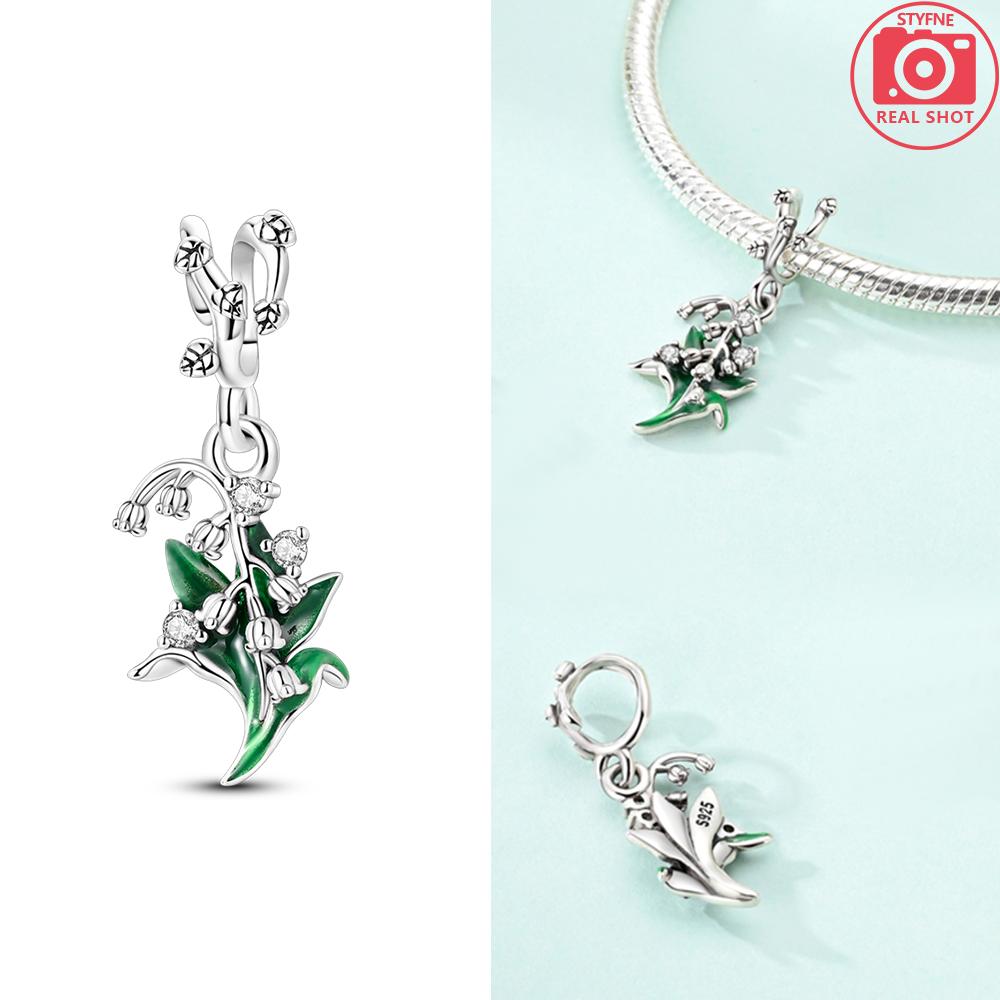 Authentic copper Green Charm Bead Charms Shamrock Sunflower Tulip Carnation Bead for Bracelets Pendant Women Jewellery Fashion Gift