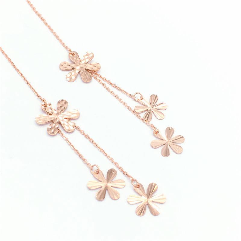 Exquisite Rose Gold Plated Mori Small Fresh Car Flower Five Flower Earrings Exquisite Pure Russian Gold Long Earrings