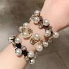 3Pcs Pearl Brimmed Hair Tie Glitter Rhinestone Decor Hair Rope Retro Style Scrunchies for Women